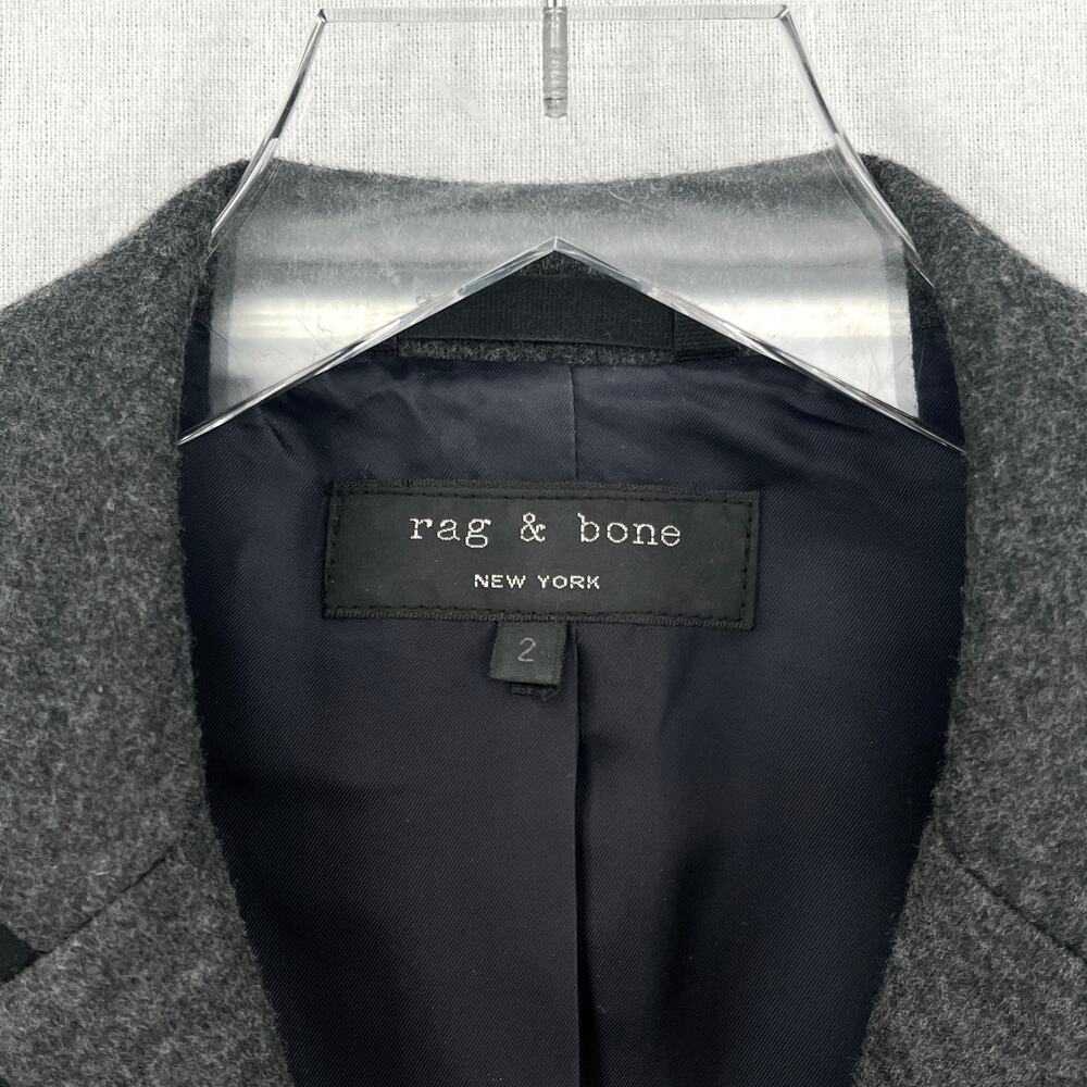 RAG AND BONE Wool Harrow Blazer Womens 2 Gray Black Trim Double Breasted Button - Picture 10 of 15